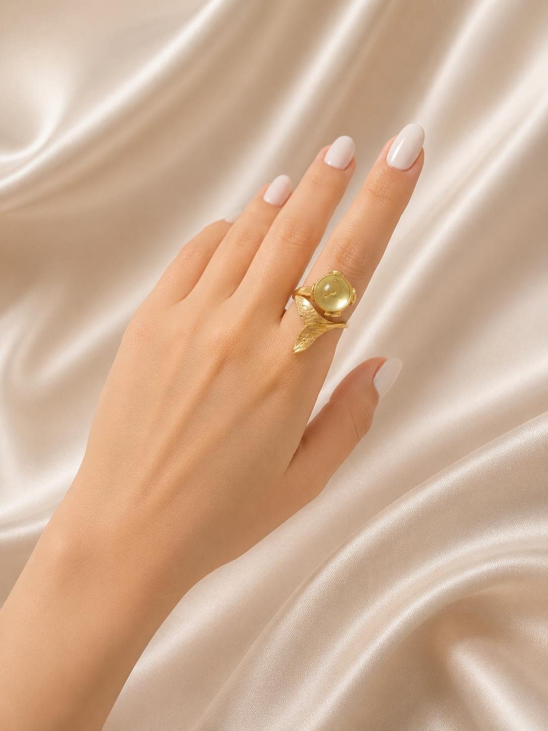 Deniz Kızı Prehnite Taşlı Gold Yüzük