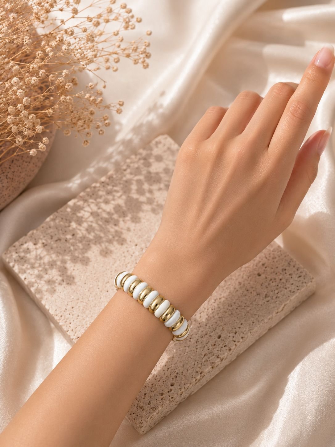 Beyaz & Gold Işıltı Bileklik