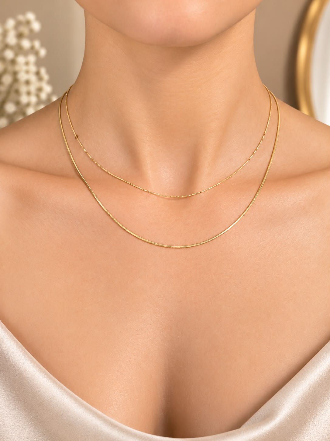 Gold İkili İnce Zincir Kolye