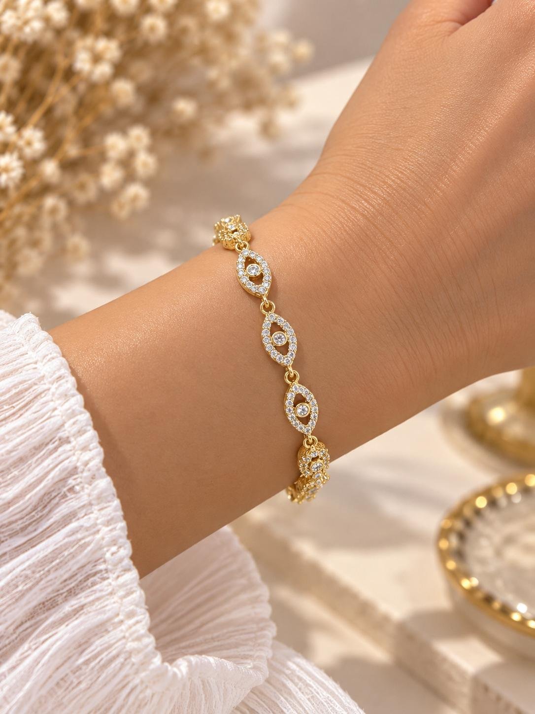 Oval Taş Detaylı Gold Bileklik